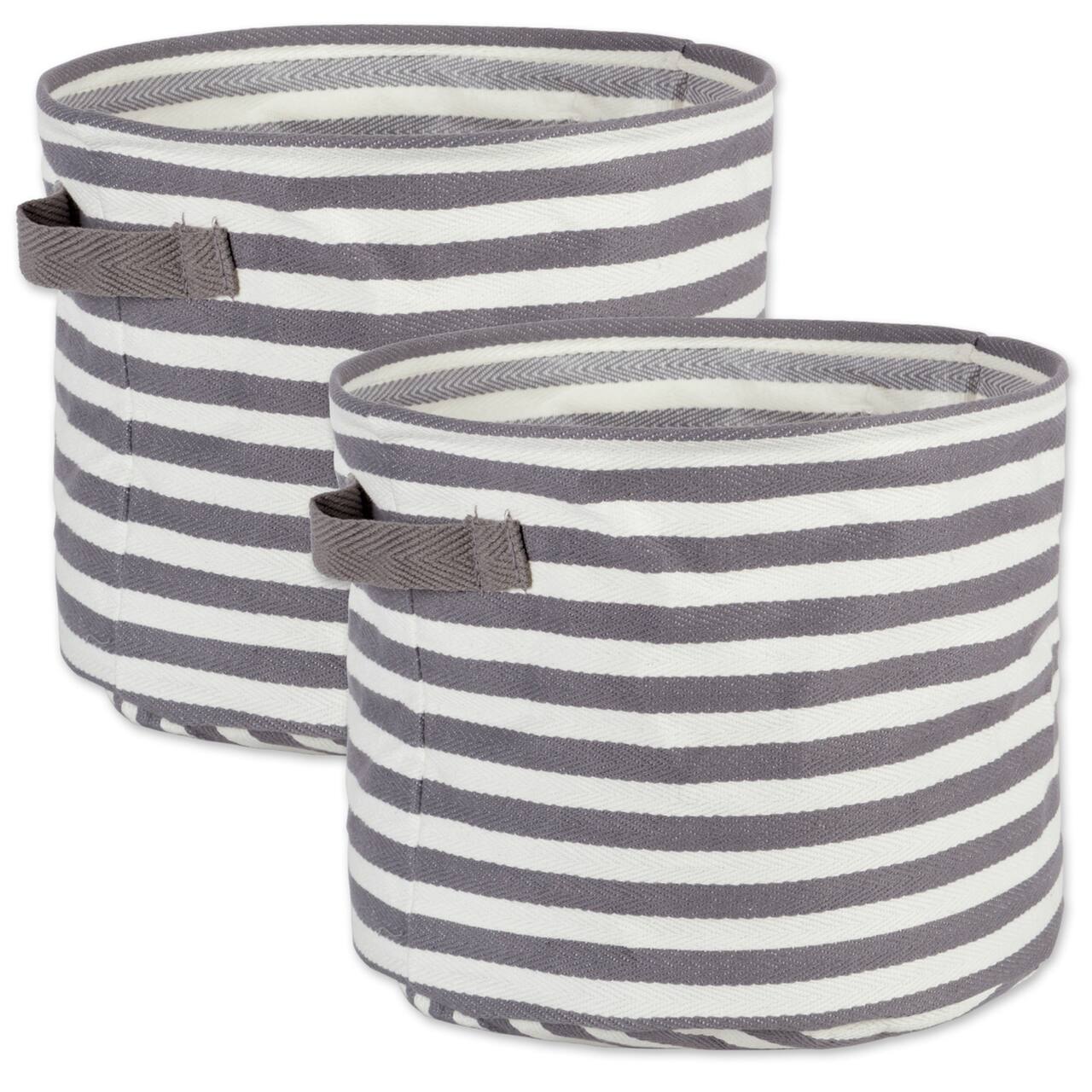 DII® Medium Round Stripes PE-Coated Herringbone Woven Cotton Laundry Bin, 2ct.